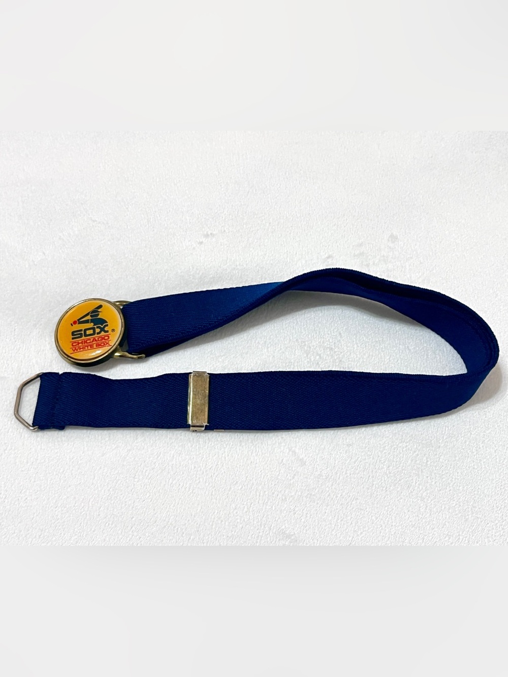 Vintage 80s Lee N.Y.C. Navy Blue Elastic Stretch Belt Gold Clasp Buckle Hardware